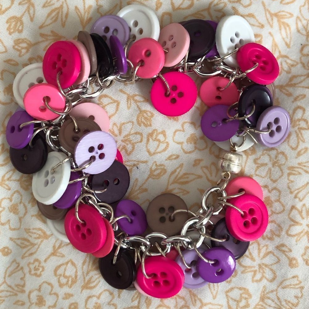 Handmade pink purple button charm bracelet